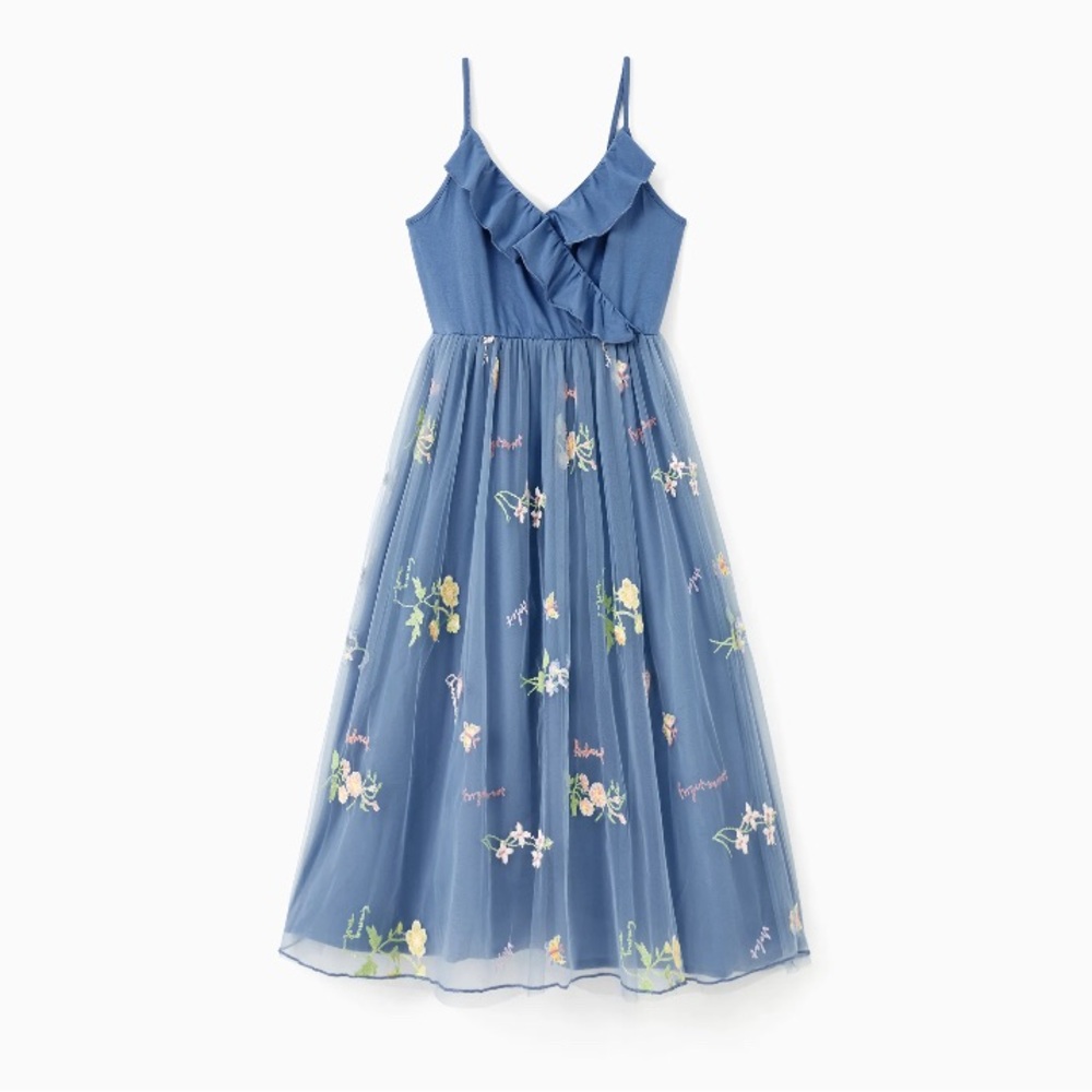 Floral Embroidered Blue Women Dress